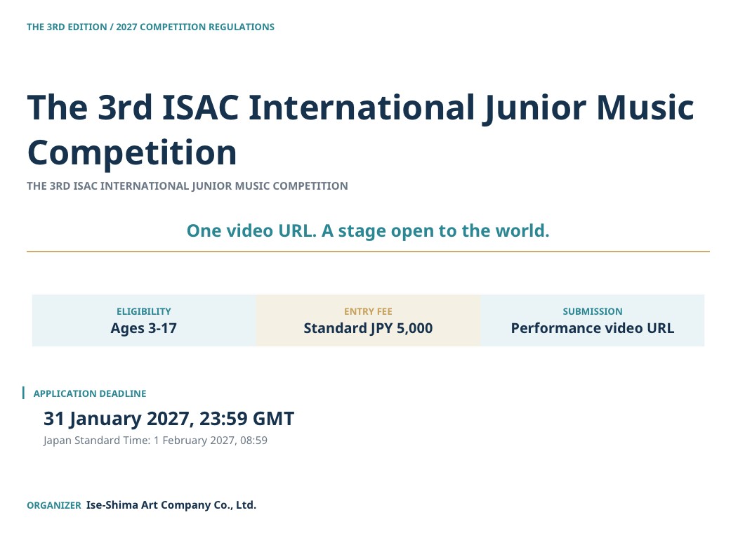 3rd ISAC International Junior Music Competition 2027 (Ages 3–17, Online)