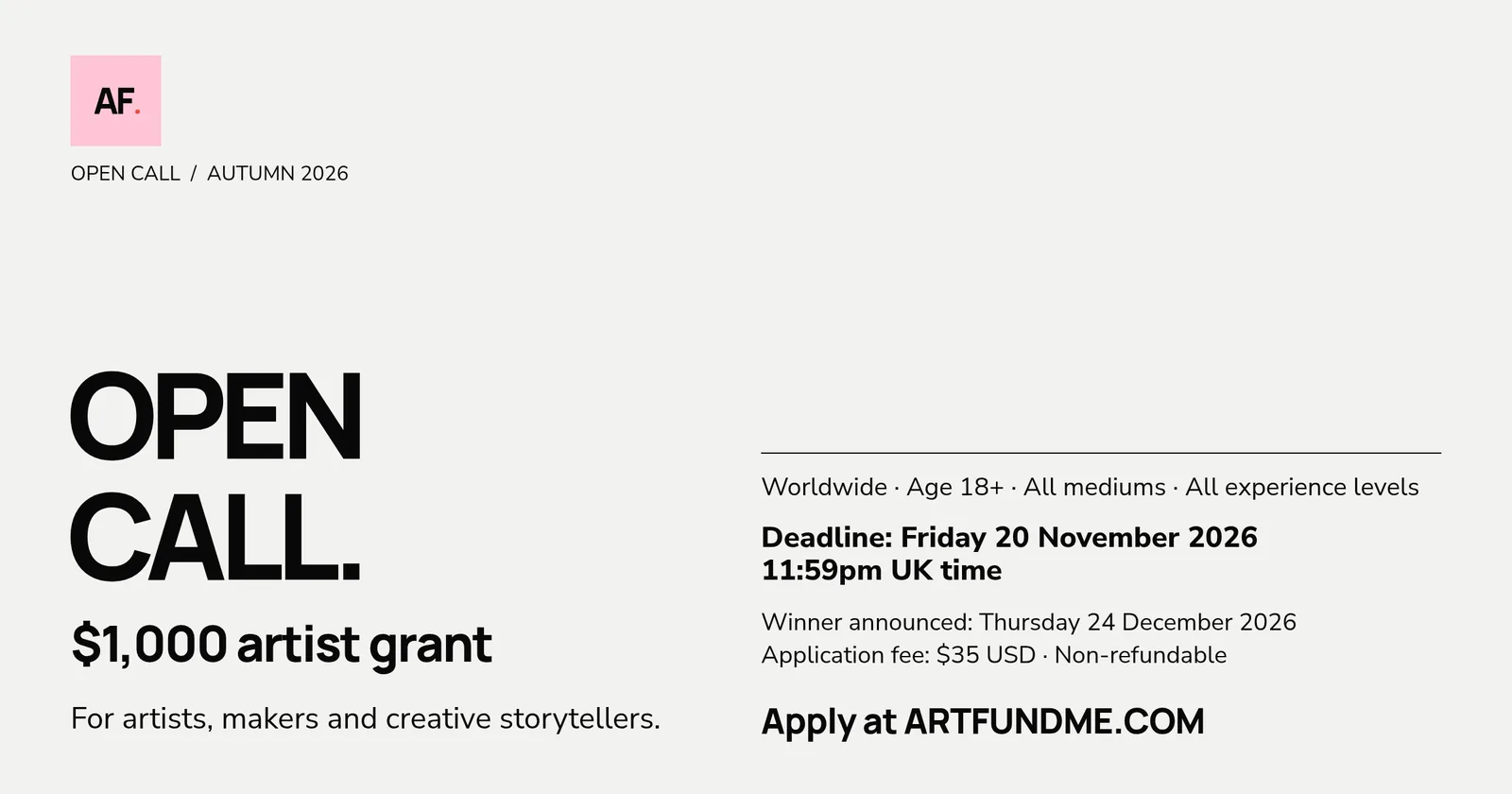 ArtFundMe Autumn 2026 Creative Grant
